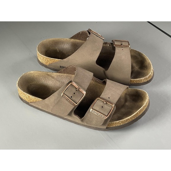 Birkenstock Arizona Sandals Womens Size 7.5 EU 39 Brown Two Strap Cork Footbed - Picture 1 of 10